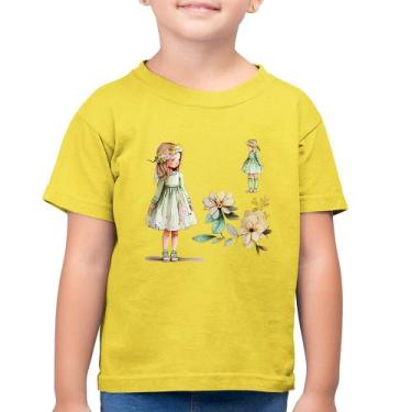 Imagem de Camiseta Algodão Infantil Meninas e Flores - Foca na Moda, Amarelo can