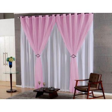 Imagem de cortina sala quarto voal liso c/ forro rose/branco 4,00x2,80 - B.F CON