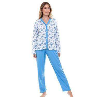 Imagem de Pijama Longo Poliviscose Floral NVD 055 Aberto, M, Azul