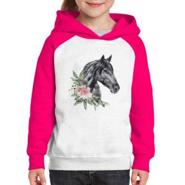 Imagem de Moletom Infantil Cavalo e Flores - Foca na Moda, Branco, Rosa, 6