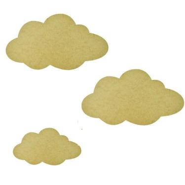 Imagem de Kit 3 Aplique Moldura Nuvem 1 P e 2 M Decoração Mdf Madeira - ATACADÃO