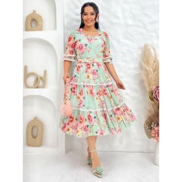 Imagem de Vestido Midi Feminino Elegante Social Evangélico com Manga Princesa - 