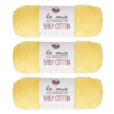 Imagem de 3 novelos La Mia Baby 50% algodão total 297 g cada 100 g/218 yd (200 m), médio, penteado, fio super macio, melhor para bebês e amigurumi, amarelo - L043