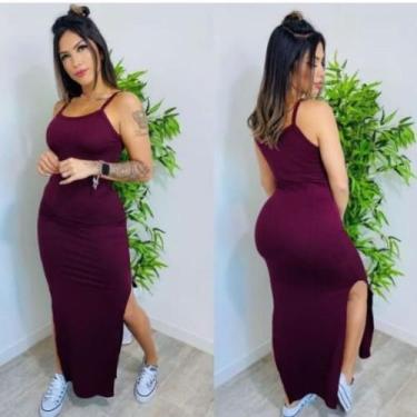 Imagem de Vestido Longo com Fenda nas Laterais de Alcinha Festa Luxuoso Marsala 