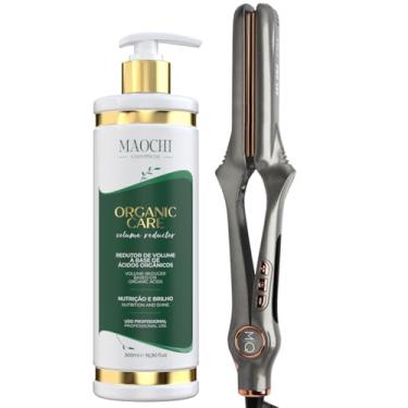 Imagem de Kit Prancha Profissional MQ Pro480 Titanium Espelhado Ideal Para Alisamentos 480°F + Escova Progressiva Organic Care Profissional Redutor de Volume 500ml