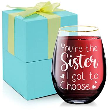 Imagem de NICKANE Taça de vinho feminina sem haste de ouro 24 k presentes para mulheres | aniversário, presentes de Natal para irmãos, melhores amigas, irmãs, maricas, melhor amiga (branco - You're The Sister I Got To Choose)