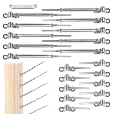 Imagem de Muzata 10 pares de 1/20.3 cm kit de ferragens para corrimão de cabo Swage Toggle Turnbuckle para poste de madeira T316 aço inoxidável sistema de trilhos ângulo 180° escadas ajustáveis pacote com 20