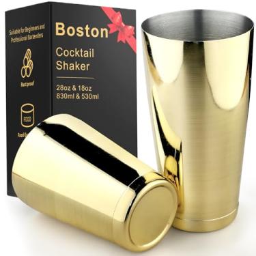 Imagem de Coqueteleira de aço inoxidável – Conjunto de 2 peças de 510 g e 800 ml Conjunto de coqueteleira Boston para barman – Dourado