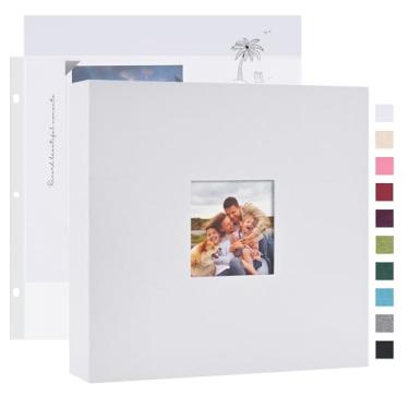 Imagem de Mublalbum Álbum de fotos faça você mesmo de 20 x 20 cm com 20 capas de plástico, capa de linho, 3 anéis, fichário, livro de fotos para casamento, família de bebês e projetos DIY (branco/40 páginas)