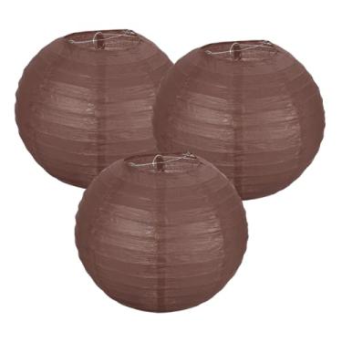 Imagem de PATIKIL Lanternas de papel redondas 20 cm/8", pacote com 3 lanternas decorativas para pendurar lâmpadas, decorações de festa para aniversário, casamento, chá de panela, decoração de casa, marrom