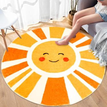 Imagem de Lacomfy Tapete infantil para quarto de meninos e meninas, 1,5 m, círculo, boho, sol, realce, tapete para berçário, lavável à máquina, tapete de cabeceira para crianças, tapete de engatinhar para sala