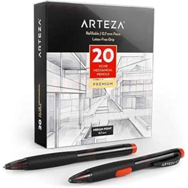Imagem de Arteza Pacote de lápis mecânicos HB com 20, grafite de ponta média de 0,7 mm e borracha substituível, aderência sem látex, material de escritório