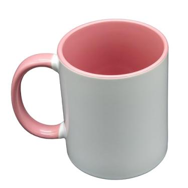 Imagem de Canecas de sublimação 325 ml, interior rosa e alça - Xícaras de café premium para projetos de prensa térmica - Design versátil de caneca de café ideal para criações personalizadas, conjunto de 1 peça