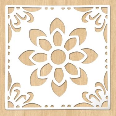Imagem de 2 peças de estênceis grandes de 30,5 x 30,5 cm para pintura de pisos, paredes, pátio, azulejos de cerâmica, madeira, estêncil de mandala grande reutilizável para piso de concreto, estênceis de padrão