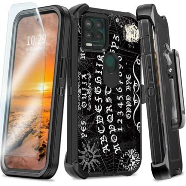 Imagem de Capa para Moto G Stylus 2021 5G com clipe de cinto, capa resistente e durável com suporte e protetor de tela, capa de proteção resistente a quedas para Moto G Stylus 2021 5G, placa Ouija preta