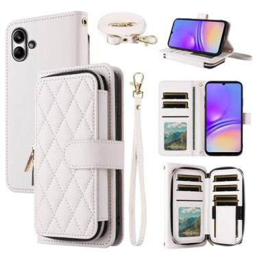 Imagem de Dswteny Argyle Capa carteira para Samsung Galaxy A05 com alça de pulso, alça de ombro, bolsa de couro PU flip suporte para cartão de crédito acessórios capa de celular para Ao5 A 05 mulheres meninas