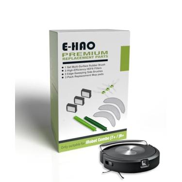Imagem de E-HAO Peças de reposição a vácuo para modelos iRobot Roomba Combo j7, j7+, j9, j9+, 1 conjunto de rolo de borracha, 3 almofadas de limpeza reutilizáveis, 3 filtros HEPA e 3 escovas de varrer bordas