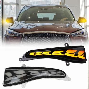 Imagem de PGTOPONE Luz espelhada lateral LED DRL sequencial sequencial piscando luzes indicadoras de corrida compatíveis com Infiniti Q50 Q60 Q70 QX30 QX50 QX60 QX70 para Nissan Skyline (transparente)