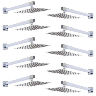 Imagem de Kit 10 Ducha Quadrada Cromada 20x20 Inox Braço 38 Cm Parede - Montelar