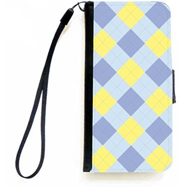 Imagem de Rikki Knight Capa carteira flip azul e amarelo em azul Argyle com aba magnética para Apple iPhone 5c