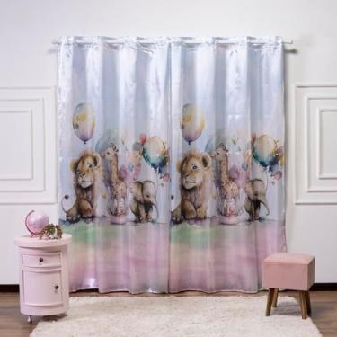 Imagem de Cortina Infantil 3,00x2,20 Estampada Tecido Cetim (Safari Aquarela)