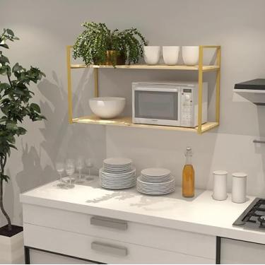 Imagem de Prateleira Industrial Parede ou Suspensa Dourada Aço e Madeira 50x40x90cm (Pinus Natural)