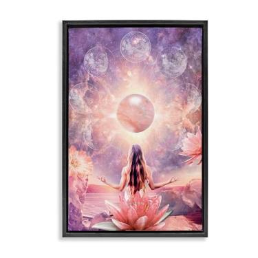 Imagem de Stupell Industries Tela flutuante emoldurada Mindfulness & Moon Phases Design de arte de parede por Reinders, moldura flutuante preta, 43 x 63 cm