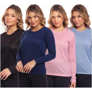 Imagem de Kit 4 Camisas Feminina Camiseta Térmica Proteção Solar Uv - MC Digital