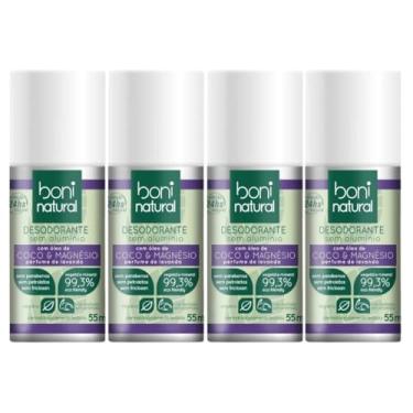 Imagem de Kit 4 Desodorante Boni Natural Roll-On Natural Coco E Magnésio Vegano Lavanda 24Hrs Proteção 55ml