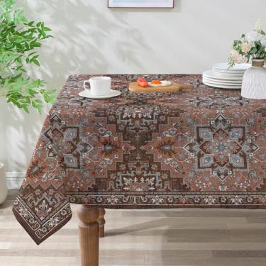 Imagem de cusugbaso Toalha de mesa Boho 152 x 264 cm para mesas retangulares – Algodão Linho Vintage Rústico Decoração Boêmia para Casa, Toalha de Mesa Lavável Resistente à Água para Festa, Mesa, Exterior