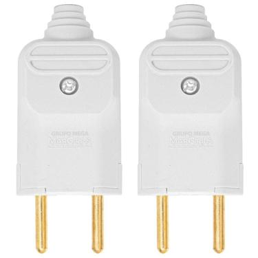 Imagem de Kit 2 Tomada Plug Macho Prensa Cabo 2 Pinos Finos 10A Branco