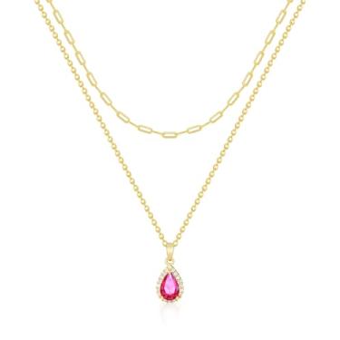 Imagem de Secroma Colares em camadas de ouro para mulheres, colar de cristal banhado a ouro 18 k com clipe de papel, gargantilha verde esmeralda joias para mulheres presentes, Cristal, Zircão