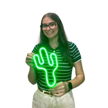 Imagem de Luminária de Parede Cactus Led Neon Verde 27cm 3D Gold Print