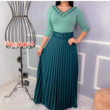 Imagem de Saia longa Plissada Moda Feminina Tendência Evangélica  - Nanda Fashio