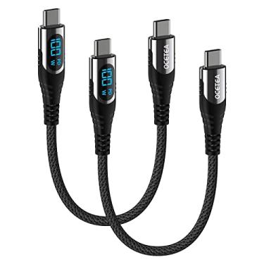 Imagem de Ocetea 2 Pacotes, 1 Pé] Cabo Usb C para Usb C(100 W 5A) Cabo Usb C com Display Led, Novo Cabo Carregador de Nylon Tipo C Carregamento Rápido para Macbook Pro, Ipad Pro Air Mini, Samsung Galaxy S22, Sw
