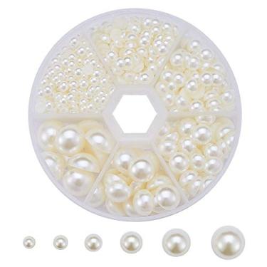 Imagem de Meia pérola, 690 peças de tamanhos variados com parte traseira plana metade redonda cabochão pérola para artesanato de unhas DIY decoração (4 mm, 5 mm, 6 mm, 8 mm, 10 mm, 12 mm bege)