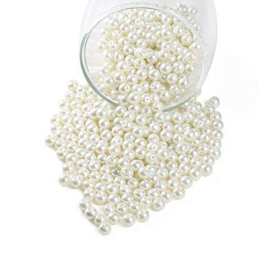 Imagem de YouLuo 200 peças de contas de pérolas de vidro tcheco - redondo, brilho acetinado, multicolorido (creme, 6 mm)