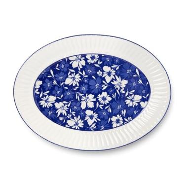 Imagem de Certified International Travessa oval Madison - 40,6 x 30,5 cm, porcelana premium, exterior canelado e deslumbrante design azul e branco - perfeito para servir assados, aperitivos e muito mais,
