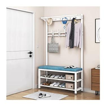 Imagem de Cabide 3 em 1 com banco de sapatos com banco de 2 camadas e armazenamento de sapatos, 10 ganchos para corredor, para entrada, quarto, corredor, sala de estar, fácil de montar, 170