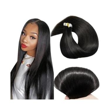 Imagem de Fita para extensão de cabelo Extensões de cabelo humano real 20pcs 50g fita longa e reta em extensões de cabelo natural preto remy cabelo trama de pele fita sem costura em extensões para mulher Fita p