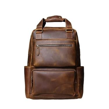 Imagem de Mochila de couro vintage de grande capacidade para homens Bolsa de viagem de negócios de couro genuíno para homens(Dark Brown)