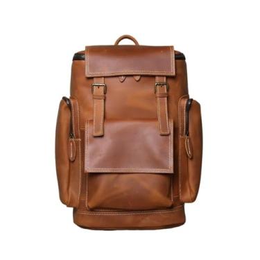 Imagem de Mochila retrô de couro genuíno para homens, mochila de viagem de couro de vaca de grande capacidade para laptop(Retro Brown)