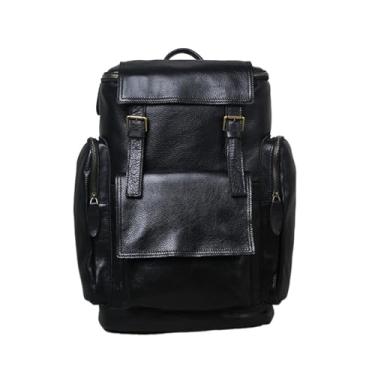 Imagem de Mochila masculina de couro genuíno vintage, bolsa de viagem para laptop de grande capacidade de 15 polegadas(Black)