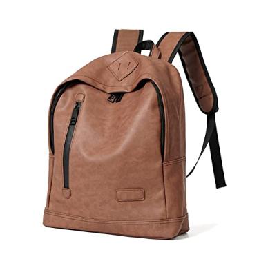 Imagem de Mochila masculina de moda casual simples mochila de couro macio para homens mochila de grande capacidade para laptop bolsas de viagem masculinas(Coffee)
