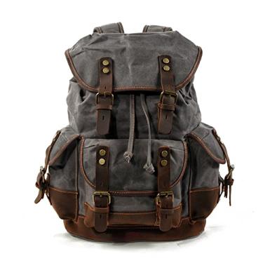 Imagem de Mochila masculina ao ar livre em lona vintage mochila de viagem de grande capacidade para homens(G)