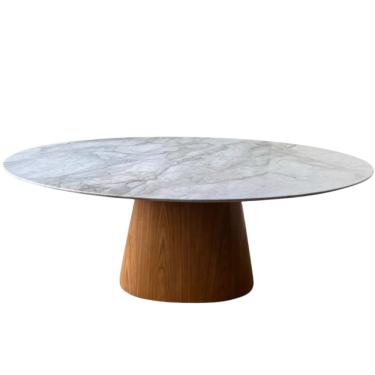 Imagem de Mesa de Jantar Cone Oval 180x100 cm Mármore Branco Extra Base Freijó
