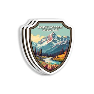 Imagem de (Pacote com 3 3 x 3) Adesivos do Parque Nacional North Cascades - Adesivo à prova d'água do Parque Nacional - Adesivo de parques de viagem - Adesivo Stormlight Archive - Decalque Bookish para garrafa