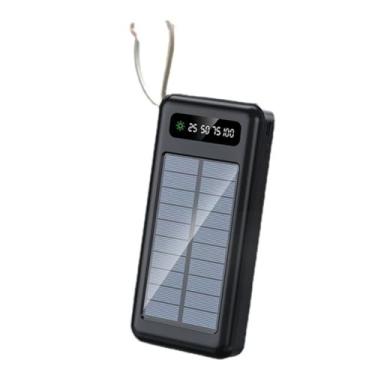 Imagem de Banco de Energia Solar 20000mAh, Power Bank Portátil com Dupla Lanterna LED, Resistente à Água para Acampamento e Viagens (Preta)