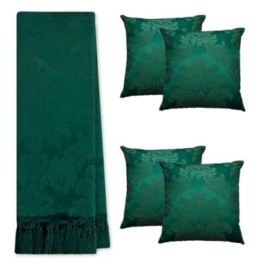 Imagem de Jogo Manta Xale para Sofá Artesanal com Franjas Grande 2,80 x 3,00 com 4 Almofadas Cheias (247 VERDE ESMERALDA)