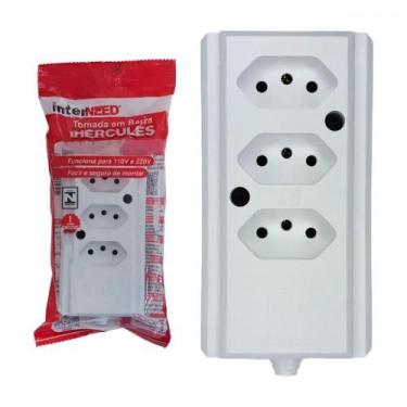 Imagem de Tomada Barra Interneed 2 Polos +Terra Branca 10A. Tripla, Branco